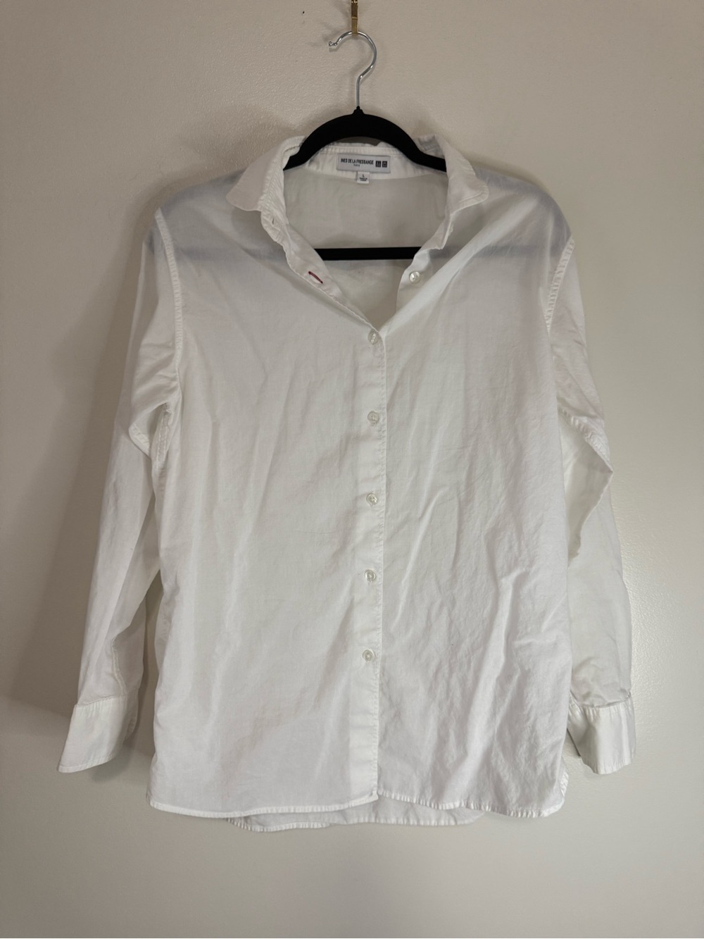 Ines De La Fressange Paris  White Button-Up Shirt red trim accent size large